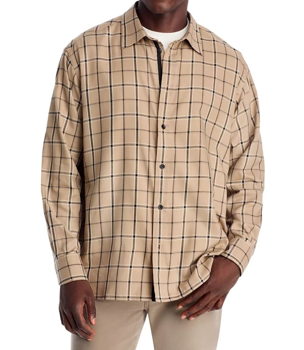 RAG & BONE Shirt Mens Medium Tan Plaid Oversized Lightweight MATTHEW $258